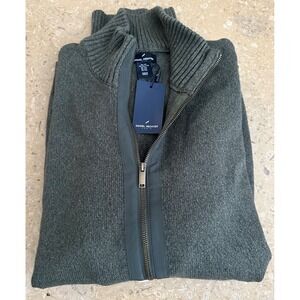 NWT DANIEL HECHTER Paris Men's Full Zip Knit Sweater Dark Green XXL Cotton Blend